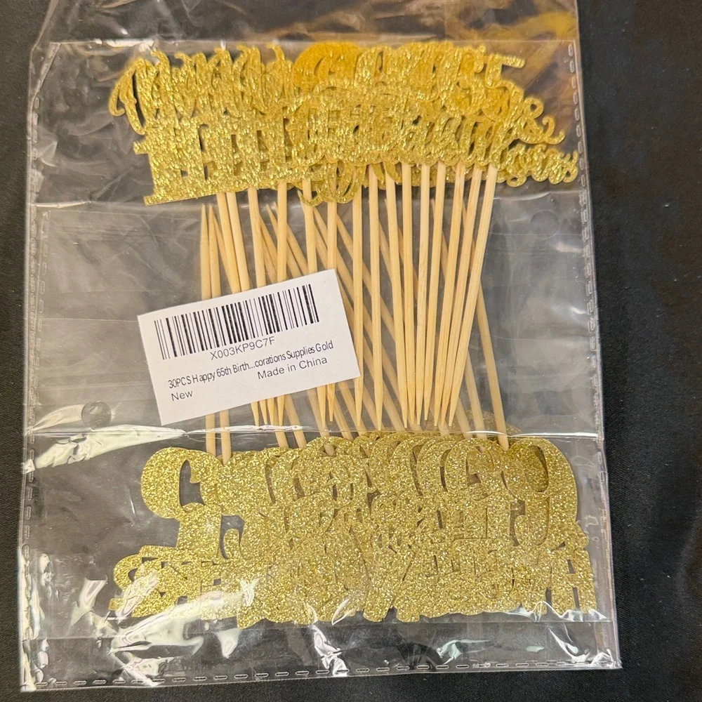 Gold Glitter Happy Birthday Cake Toppers Vintage 1961 Cheers to 65 - 30 pieces